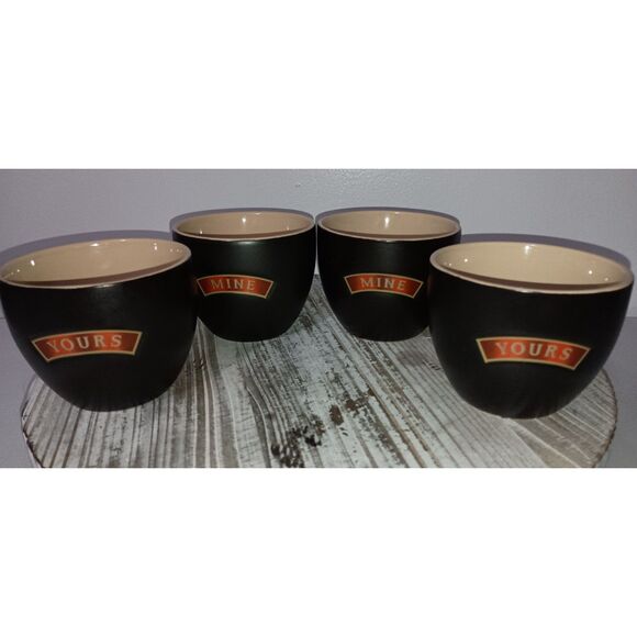 BAILEY'S IRISH CREAM Brown and Beige Yours/Mine Labeled Ceramic Mugs/Bowls (4) - Picture 2 of 4
